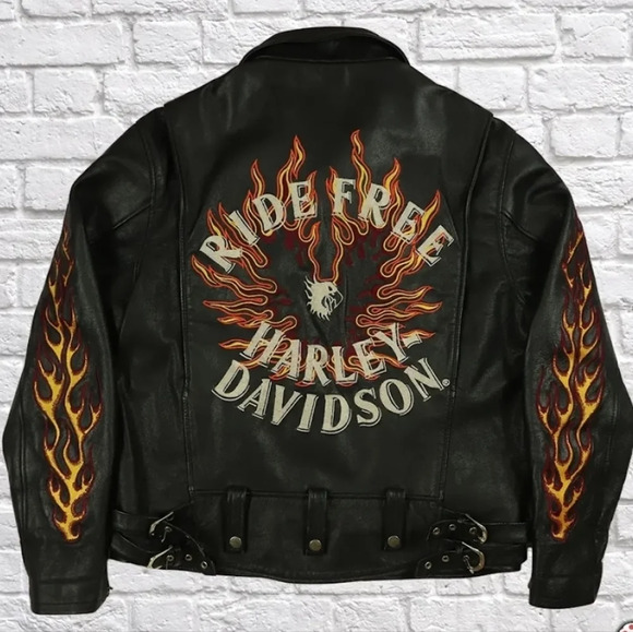 Harley Davidson Vintage Flame Ride Free Leather Jacket Size2XL RARE SIZE - Picture 3 of 17
